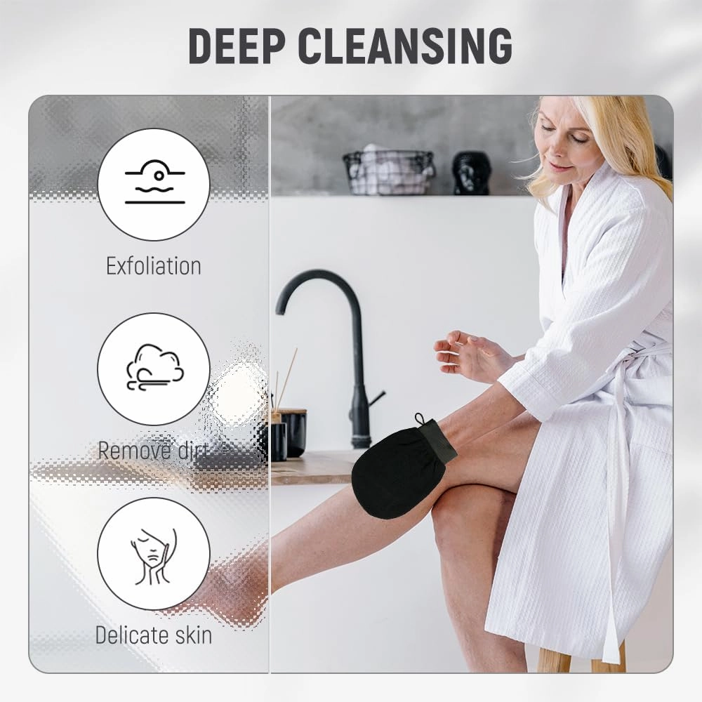 Exfoliating Glove, Korean Exfoliating Mitt Body Scrubber, Bath Washcloth Scrub Mitt for Body, Exfoliating Massage Mitt Back Shower Scrubber Glove for Women and Men Dead Skin Remover (Blue)