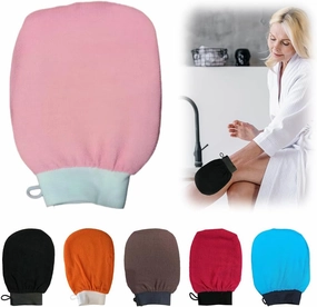 Exfoliating Glove, Korean Exfoliating Mitt Body Scrubber, Bath Washcloth Scrub Mitt for Body, Exfoliating Massage Mitt Back Shower Scrubber Glove for Women and Men Dead Skin Remover (Pink)
