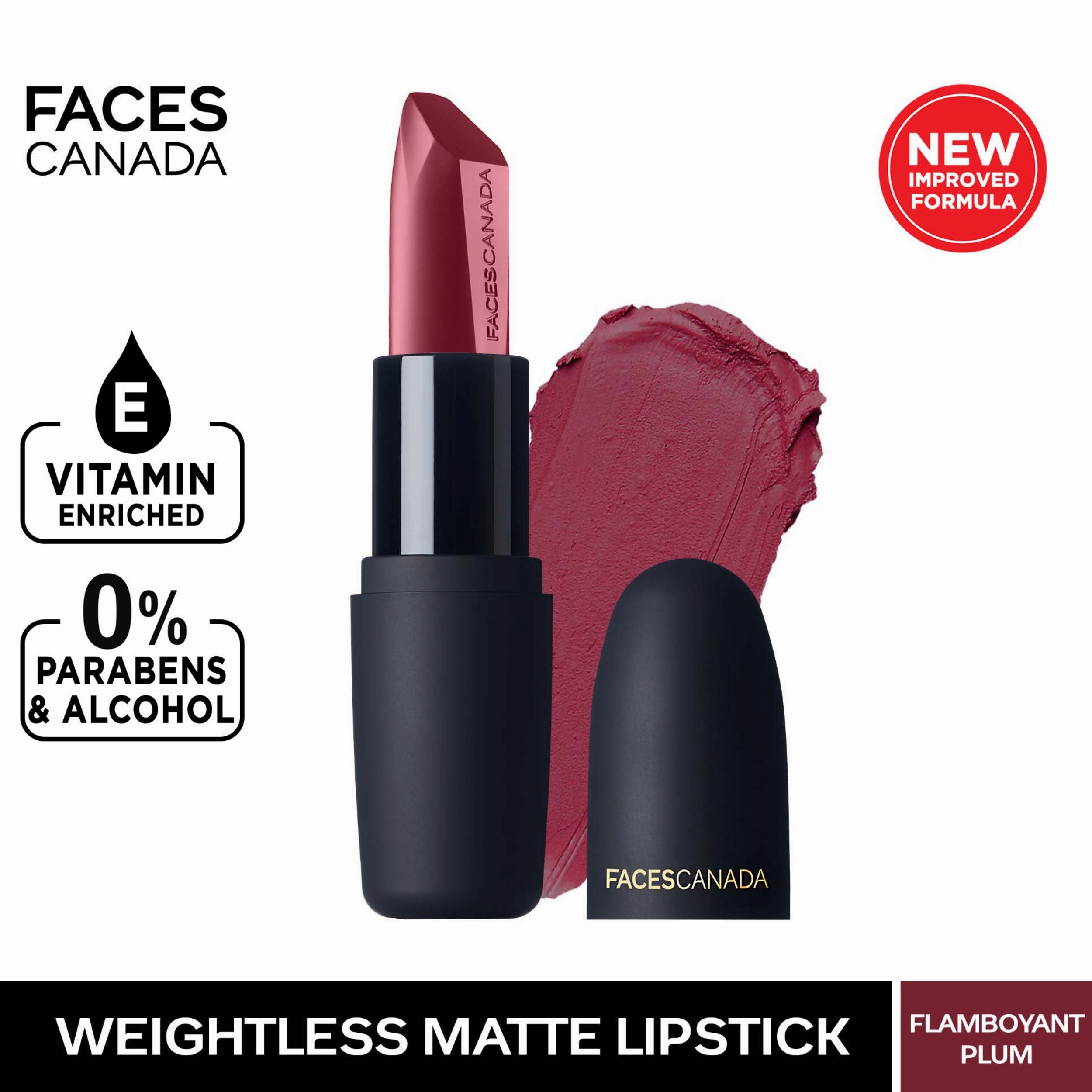 Faces Canada Weightless Matte Lipstick |Jojoba and Almond Oil enriched| Highly pigmented | Smooth One Stroke Weightless Color | Keeps Lips Moisturized | Shade - Flamboyant Plum 4g