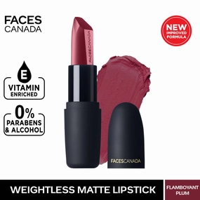 Faces Canada Weightless Matte Lipstick |Jojoba and Almond Oil enriched| Highly pigmented | Smooth One Stroke Weightless Color | Keeps Lips Moisturized | Shade - Flamboyant Plum 4g