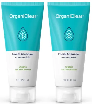 Facial Cleanser w/Organic Tea Tree & Salicylic Acid – Gentle Daily Foaming Gel Face Wash for Deep Cleansing & Makeup Removal – Unclogs Pores, Eliminates Dirt & Oil, (2 oz) 2 Pack