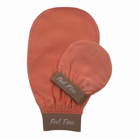 Feel Fine Turkish 100% Natural Plant Silk Exfoliating Gloves & Mitts Set – Hammam Bath Mitt Body Scrub Exfoliator for Women & Men, Ideal for Shower, Bath, Spa Bundle (Salmon Pink)