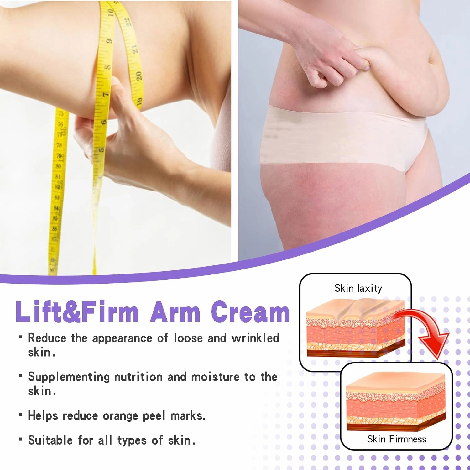 Flex Lift and Firm Arm Cream, Belly Firming and Tightening Cream, Collagen Body Cream Tight Cellulite Cream for Tighter and Firmer, Reduce the Appearance of Loose and Crepey Skin on the Arms and Belly (2 PCS)