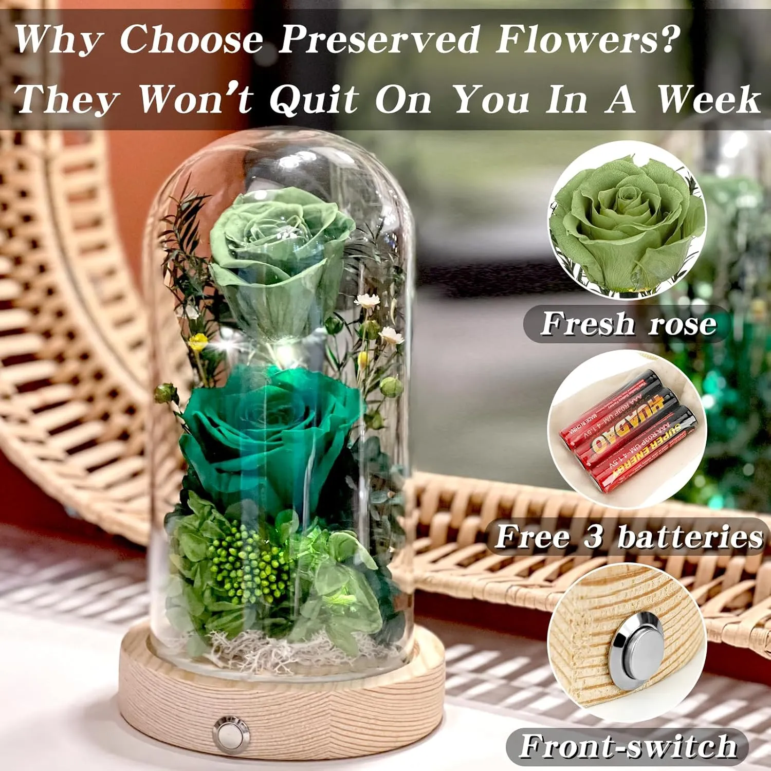 Flowers, Roses, Gifts–Flowers Bouquet & Forever Flowers for Delivery Prime - Preserved Flowers Birthday Gift for Women, Valentine's, Mother's Day, Christmas–Lasting Fresh Roses, Battery Included