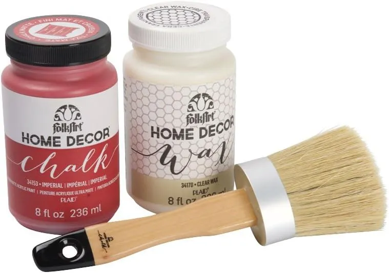 FolkArt HomeDécor Chalk Beginner Paint and Wax Kit with brush, (8 oz) Clear Wax, 8(oz) Imperial Paint,
