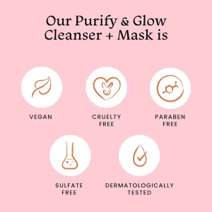 Fox.tale Purify & Glow Cleanser   Clay Mask - Deep Cleanses Pores, Exfoliating Glow Facial, Instantly Gives Bright Skin, For Normal, Oily and Combination Skin, Men & Women - 100ml