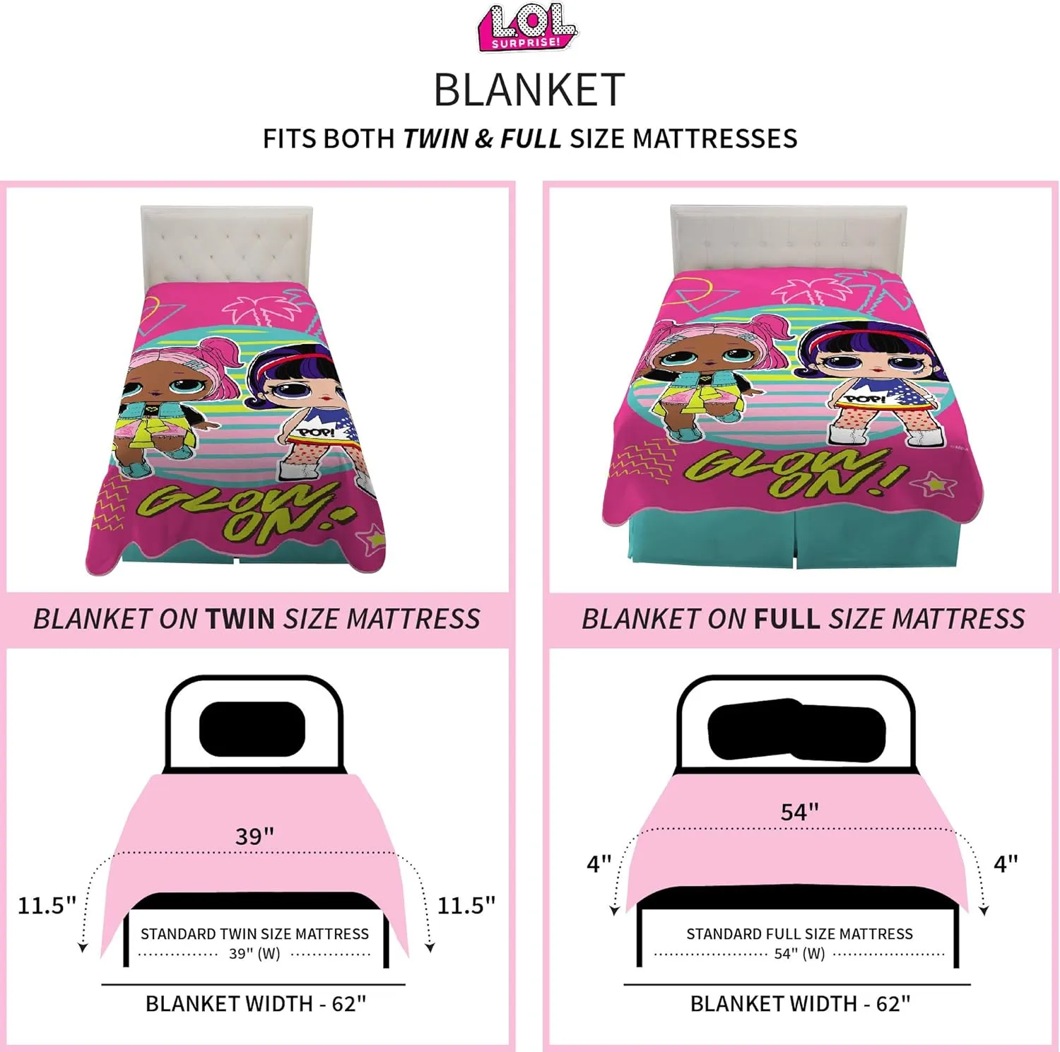 Franco Kids Bedding Blanket, 62 in x 90 in, L.O.L. Surprise!