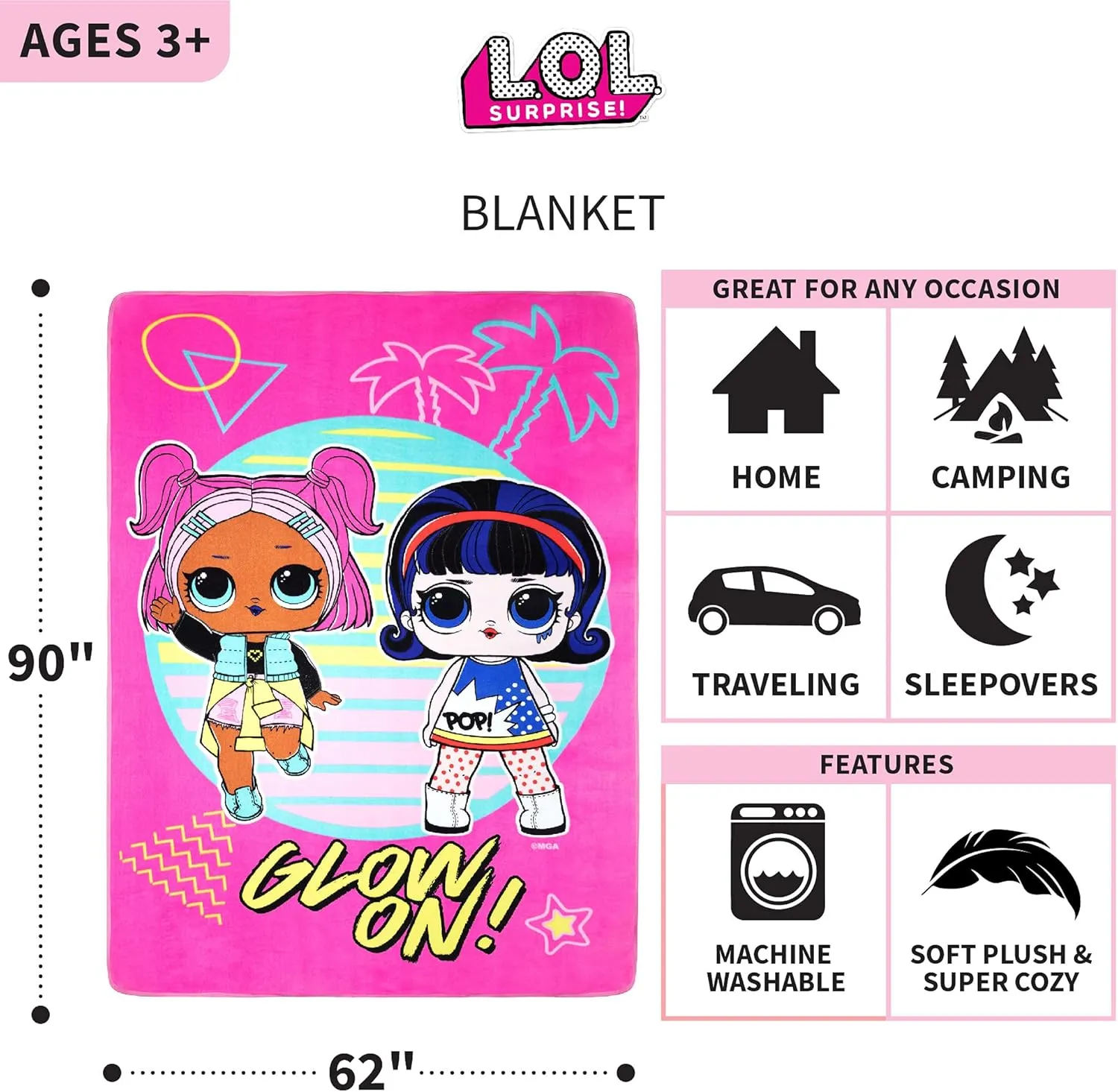 Franco Kids Bedding Blanket, 62 in x 90 in, L.O.L. Surprise!
