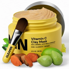 Gleamin Vitamin C Clay Mask for Dark Spots,10-Minutes Turmeric Clay Face Mask Skin Care, Deep Cleansing Pores - Facial Improves Uneven Tone, Post-Blemish, Visibly Brighten, Scarring & Texture - 5 Oz