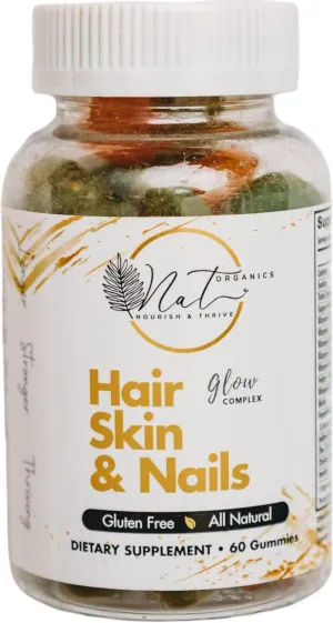 Glow Complex Hair Skin and Nails Gummy Vitamins for Rapid Hair Growth, Stronger Nails and Glowing Skin.