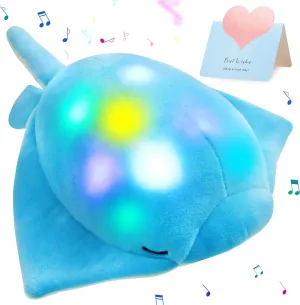 Glow Guards 12’’ Ray Blue Light up Musical Stuffed Sea Animal Soft Plush Toy with LED Night Lights Lullaby Glow in The Dark Christmas Birthday Gifts for Toddler Kids