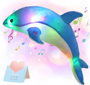 Glow Guards Light up Musical Stuffed Dolphin Ocean Life Soft Plush Toy with LED Night Lights Nursery Songs Glow Singing Sea Animals Birthday for Toddler Kids, 18''