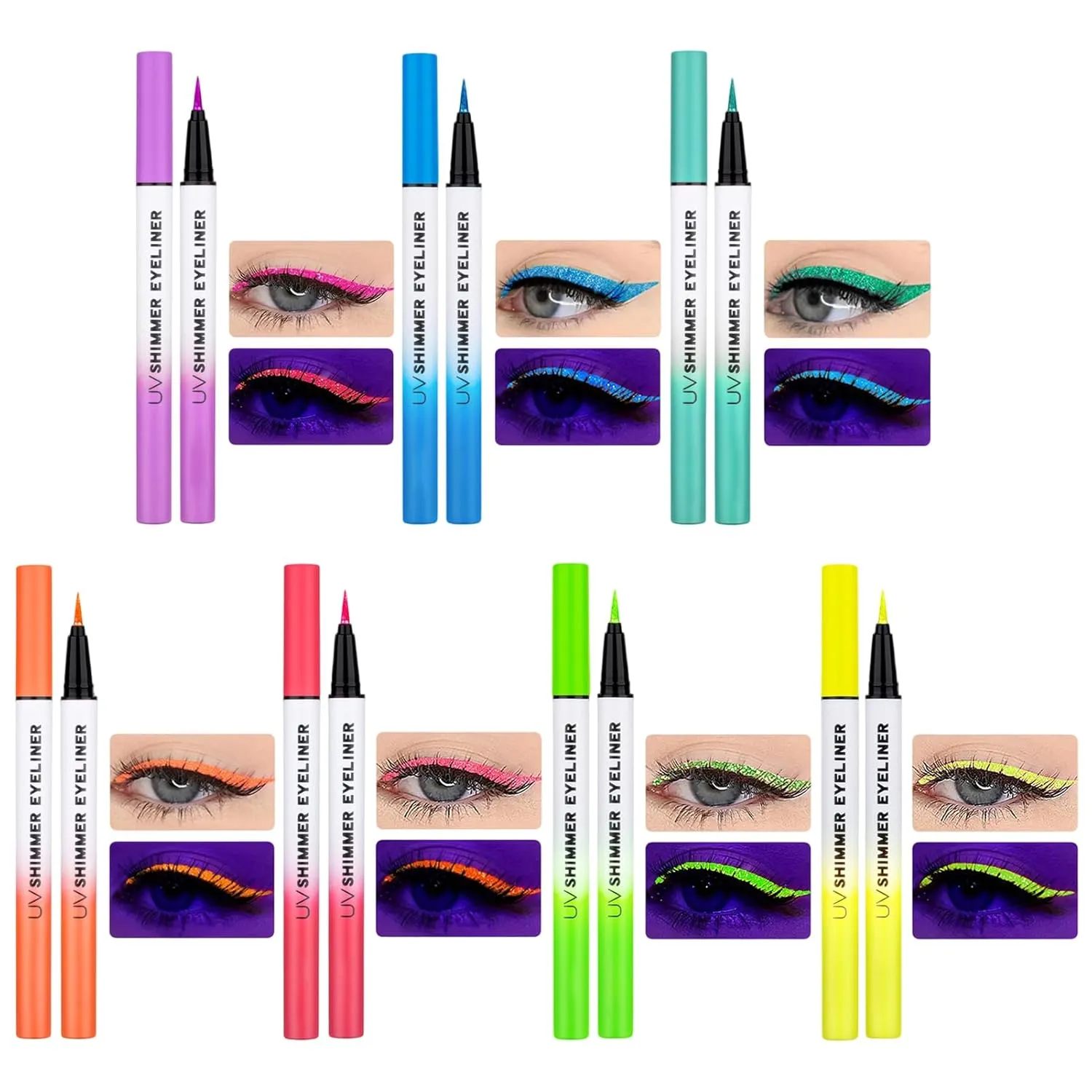 Glow in the Dark Eyeliners | Shine Shimmer Waterproof Eye Liner | Long-Lasting High Pigmented Shining Gel Makeup Pen for Live Performance Party Dance Night Everyday