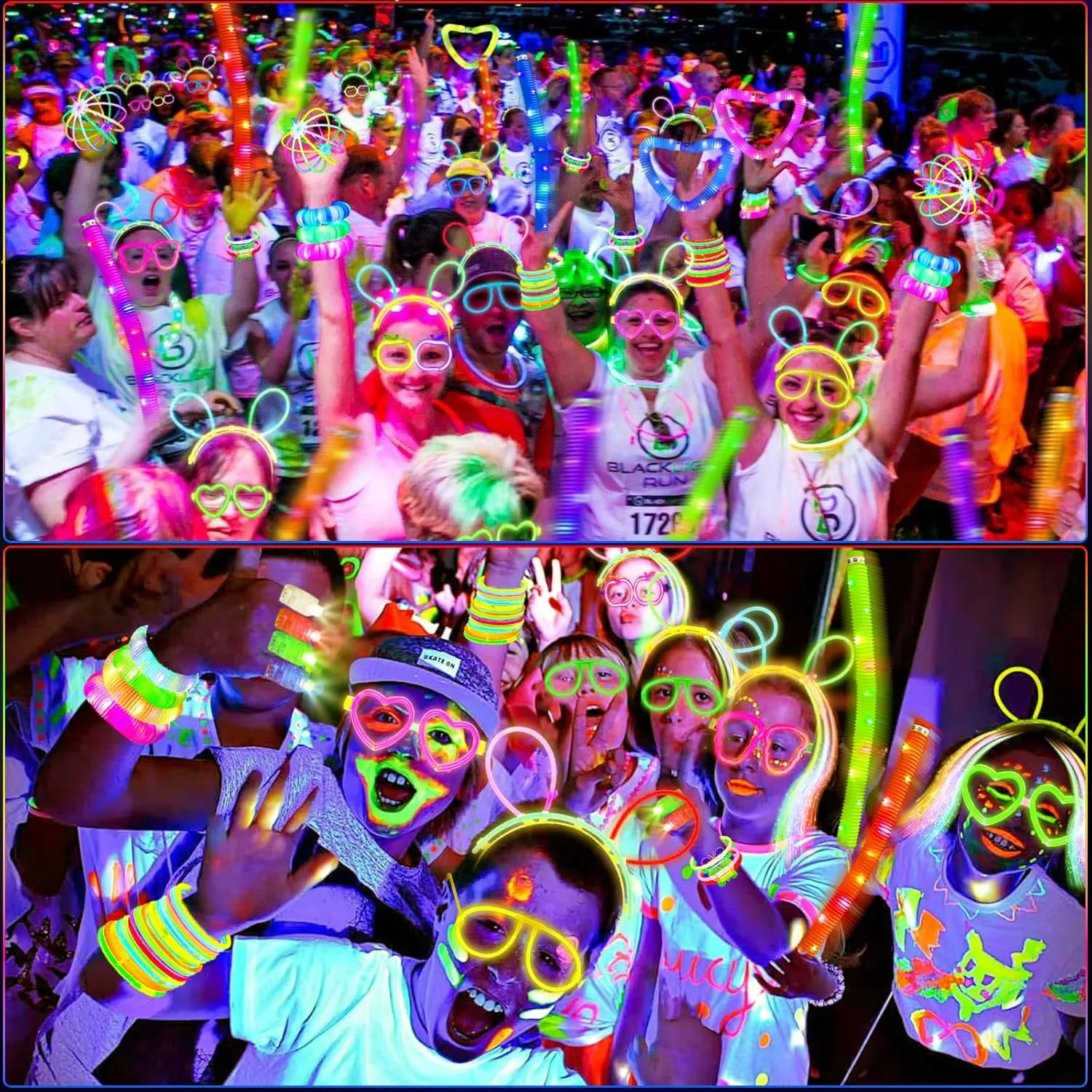 Glow in the Dark Party Favors for Adults Kids, 27 Rave Accessories, 56 LED Light Up Toys Bulk, 100 Glow Sticks Party Pack, Neon Party Supplies & Decorations