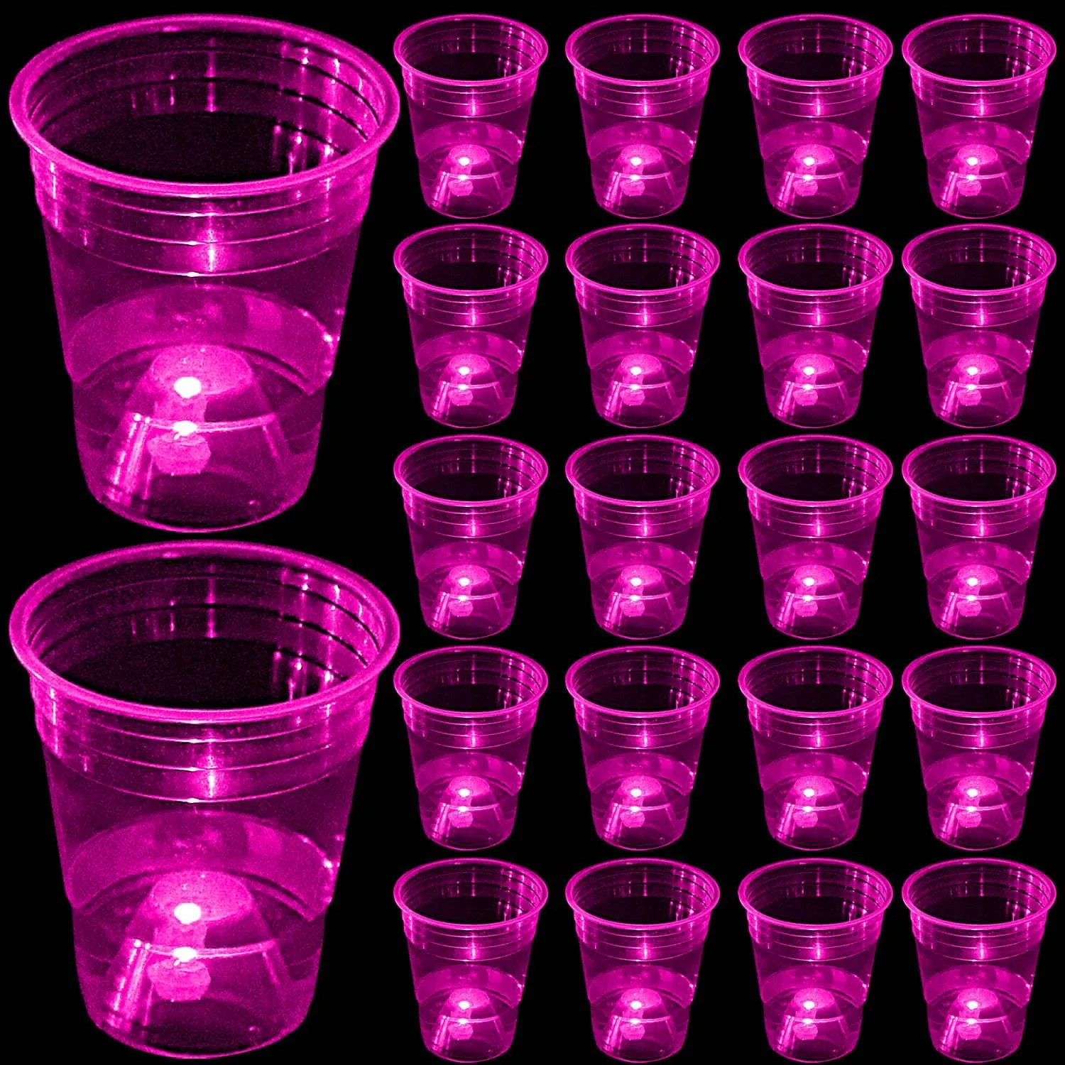 Glow in The Dark Pink Party Cups 40 Pack (16 oz) - LED Light Up Plastic Cups for Princess Parties Baby Showers Bridal Decorations, Reusable Rose Gold Glow Cups for Weddings, Tea Parties & Girls Night