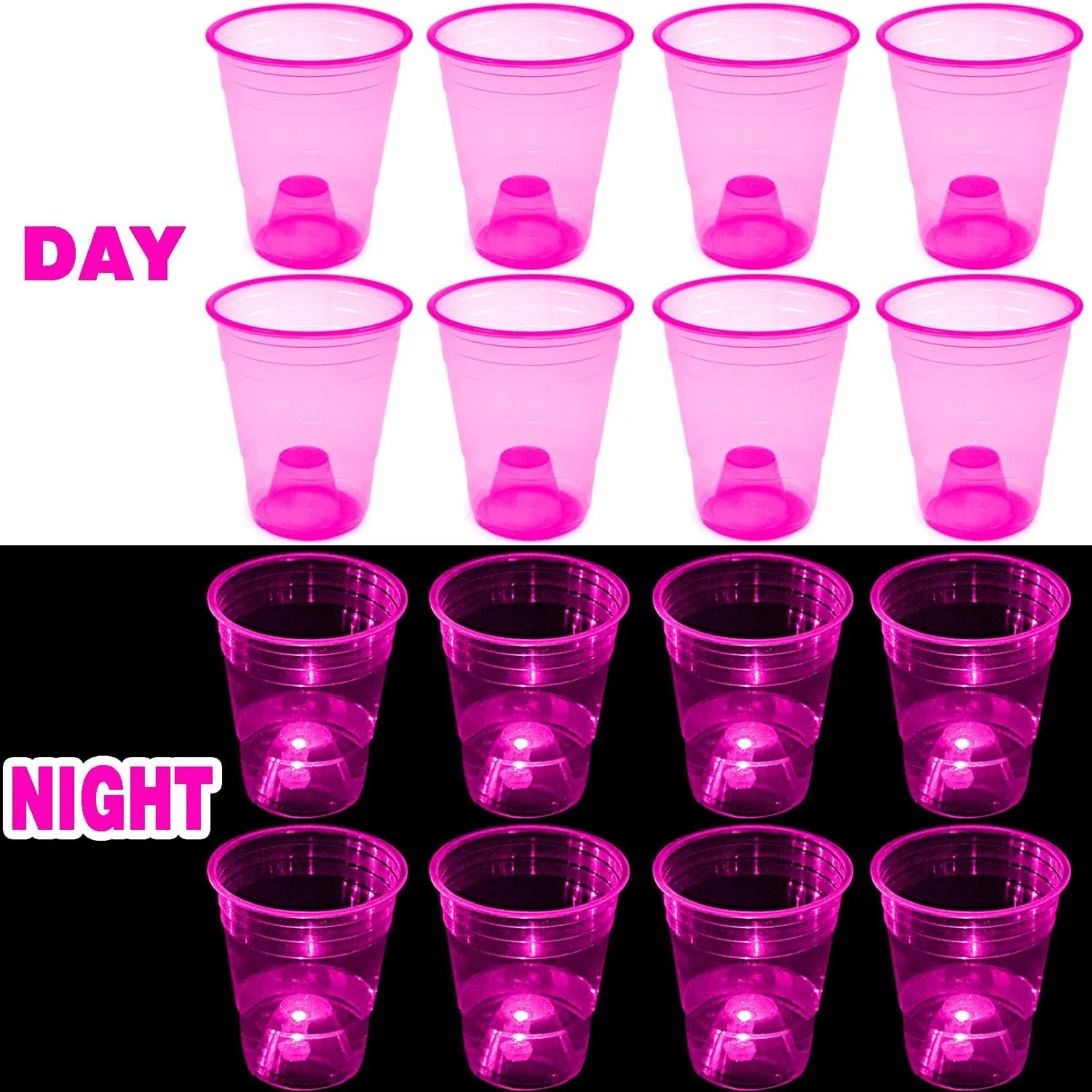Glow in The Dark Pink Party Cups 40 Pack (16 oz) - LED Light Up Plastic Cups for Princess Parties Baby Showers Bridal Decorations, Reusable Rose Gold Glow Cups for Weddings, Tea Parties & Girls Night