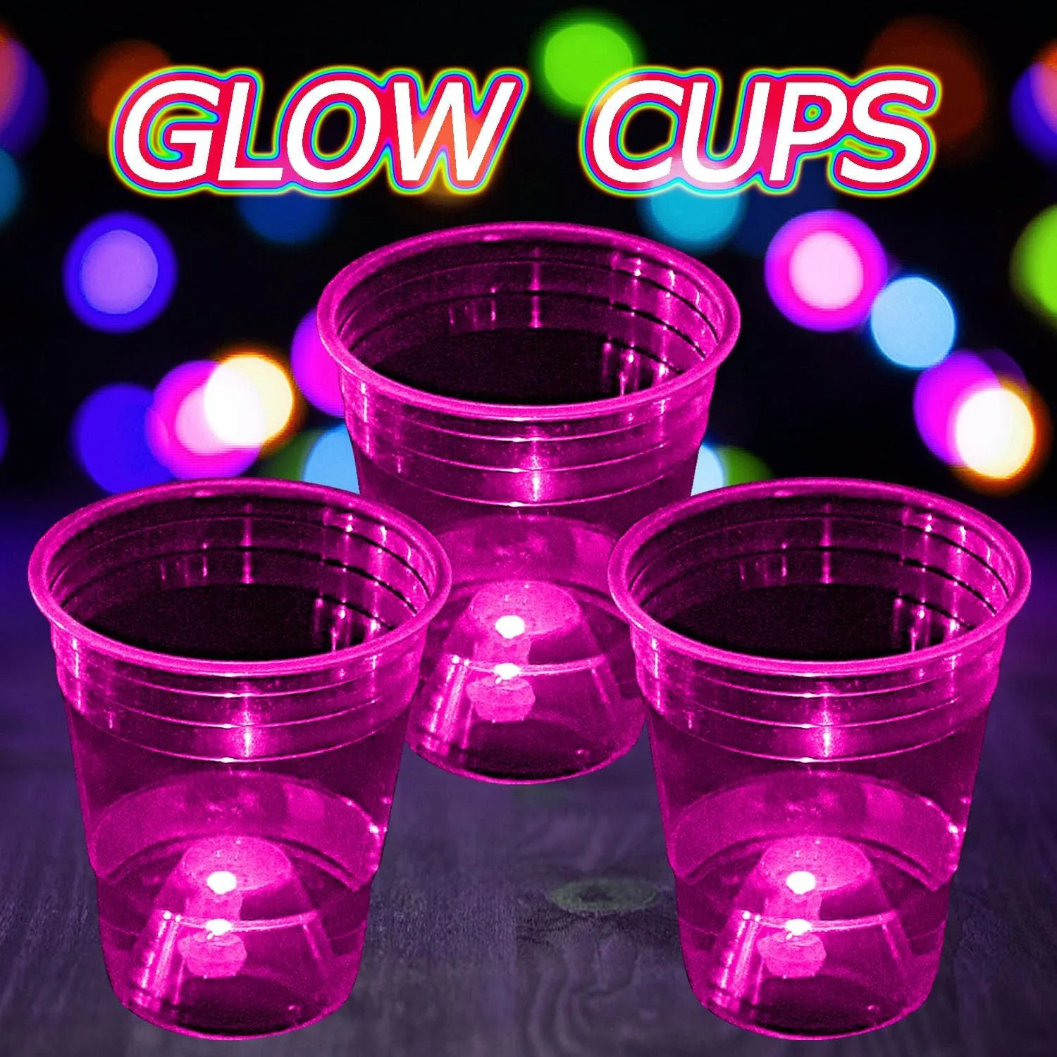 Glow in The Dark Pink Party Cups 40 Pack (16 oz) - LED Light Up Plastic Cups for Princess Parties Baby Showers Bridal Decorations, Reusable Rose Gold Glow Cups for Weddings, Tea Parties & Girls Night