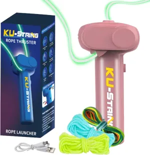 Glow in The Dark String,Portable Rope Launcher,Outdoor Fidget Toy Flying a Glowing KU Loop in The Air for Endless Tricks, Perfect STEM Gift for Kids & Adults（Pink）