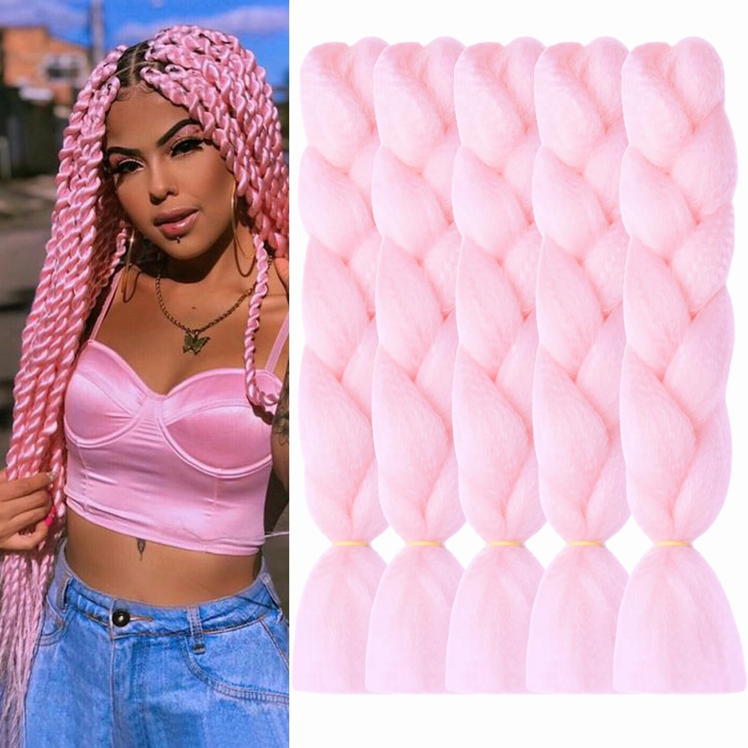 Glow in the Dark Pink Braiding Hair 24inch 5pcs Jumbo Braiding Hair Extensions for Box Braids