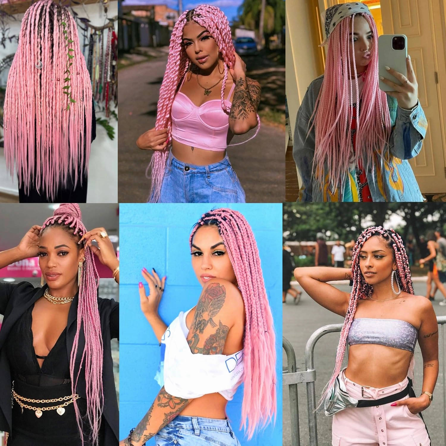 Glow in the Dark Pink Braiding Hair 24inch 5pcs Jumbo Braiding Hair Extensions for Box Braids