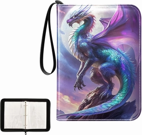 Glowing Colorful Dragon Purple Wings Card Binder 4 Pocket, Trading Card Holder Fits 400 Game Cards with 50 Removable Sleeves, MTG Card Case Standard Size