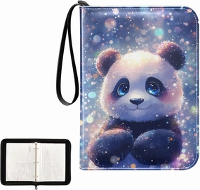 Glowing Colorful Panda Starlight Dots Card Binder 4 Pocket, Trading Card Holder Fits 400 Game Cards with 50 Removable Sleeves, MTG Card Case Standard Size