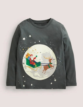Glowing Festive T-shirt-Charcoal Grey Moon
