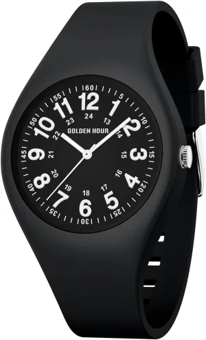 GOLDEN HOUR Waterproof Sports Analog Unisex Watches for Nurse Medical Professionals, Students - Military Time Glowing Easy to Read Dial, Jelly Silicone Strap