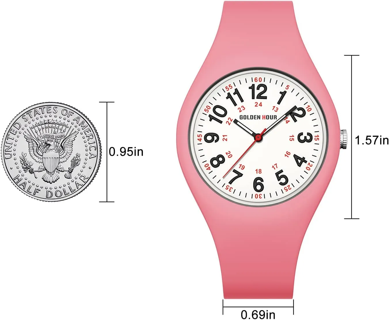 GOLDEN HOUR Waterproof Sports Analog Unisex Watches for Nurse Medical Professionals, Students - Military Time Glowing Easy to Read Dial, Jelly Silicone Strap