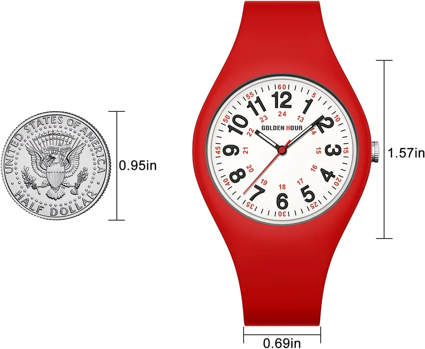 GOLDEN HOUR Waterproof Sports Analog Unisex Watches for Nurse Medical Professionals, Students - Military Time Glowing Easy to Read Dial, Jelly Silicone Strap
