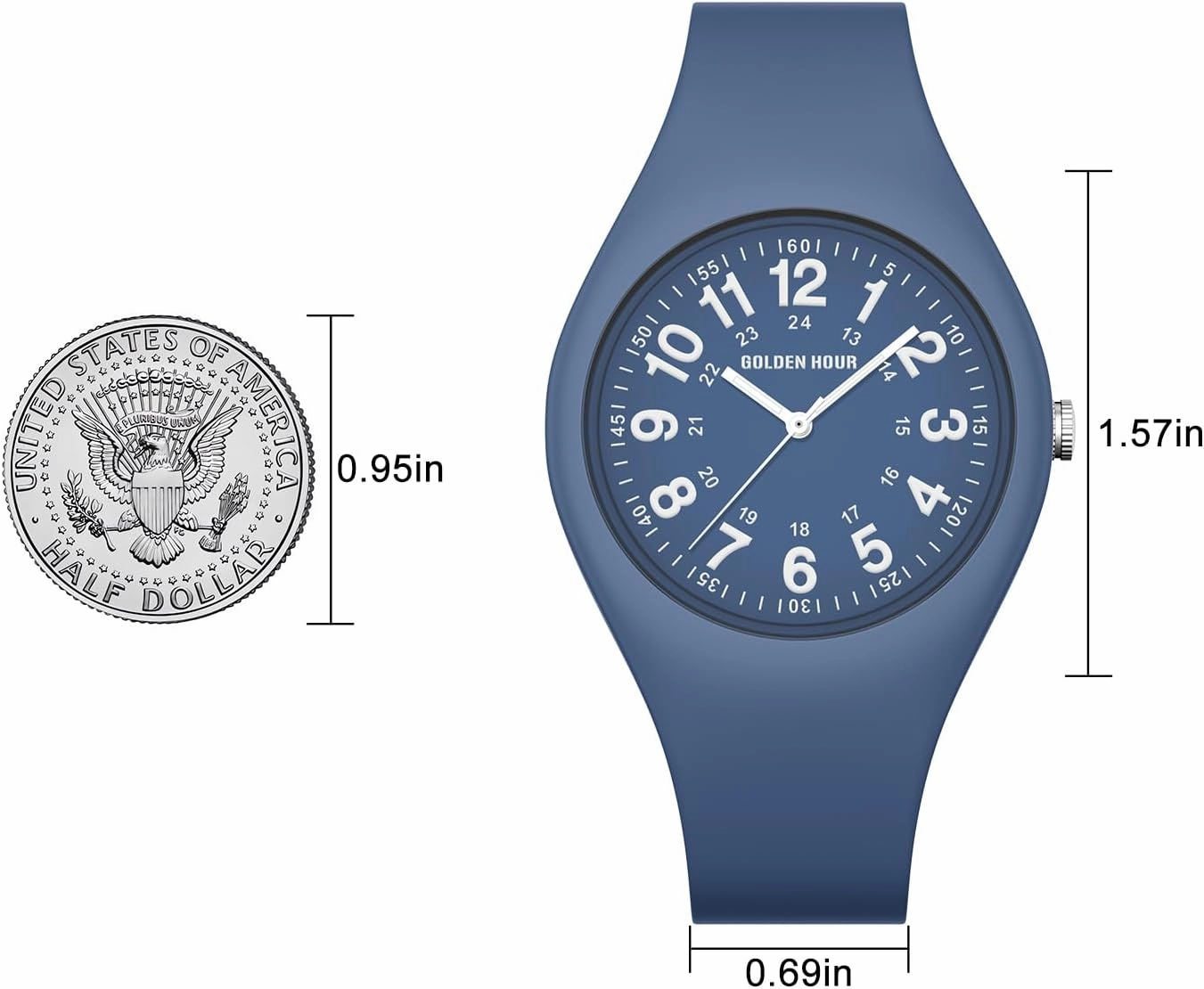 GOLDEN HOUR Waterproof Sports Analog Unisex Watches for Nurse Medical Professionals, Students - Military Time Glowing Easy to Read Dial, Jelly Silicone Strap