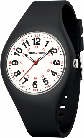 GOLDEN HOUR Waterproof Sports Analog Unisex Watches for Nurse Medical Professionals, Students - Military Time Glowing Easy to Read Dial, Jelly Silicone Strap