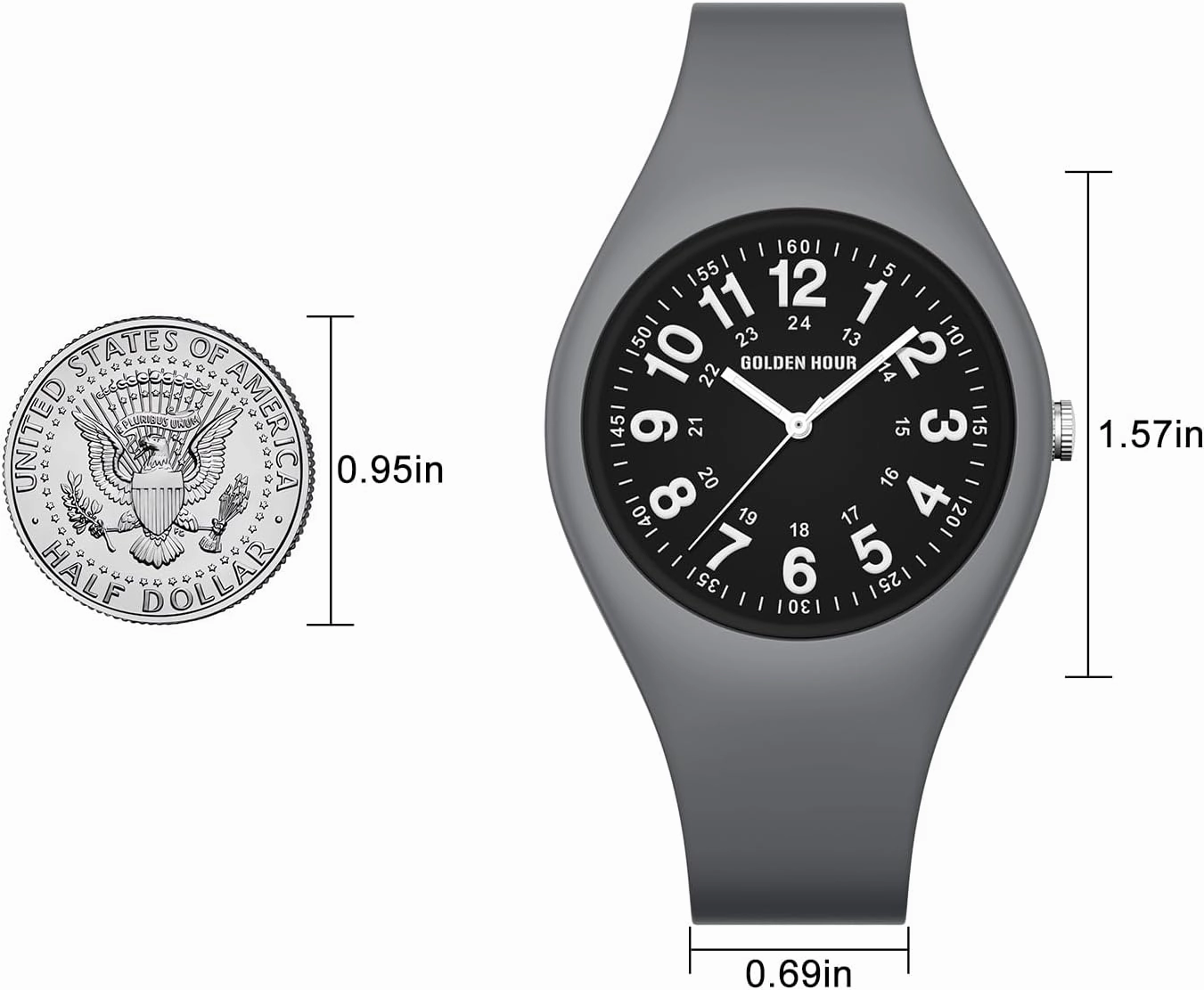 GOLDEN HOUR Waterproof Sports Analog Unisex Watches for Nurse Medical Professionals, Students - Military Time Glowing Easy to Read Dial, Jelly Silicone Strap