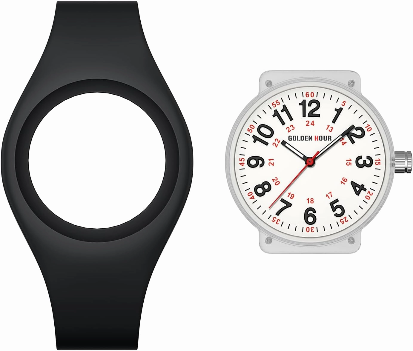 GOLDEN HOUR Waterproof Sports Analog Unisex Watches for Nurse Medical Professionals, Students - Military Time Glowing Easy to Read Dial, Jelly Silicone Strap