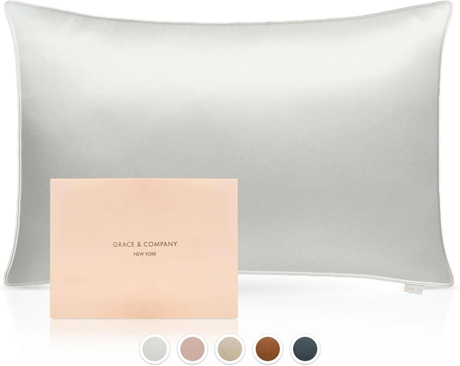 Grace & Company Silky Satin Pillowcase for Hair & Skin, Oeko-Tex Certified Satin Silk Pillowcase with Zipper - Ultra Smooth White Pillowcases Standard Size 20”x26” - Snow