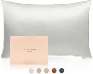 Grace & Company Silky Satin Pillowcase for Hair & Skin, Oeko-Tex Certified Satin Silk Pillowcase with Zipper - Ultra Smooth White Pillowcases Standard Size 20”x26” - Snow