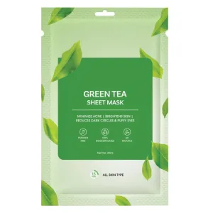 Green Tea Sheet Mask For Skin Glowing, Brightening, Hydrating Nourishing & Fights Acne & Breakouts with Hyaluronic Acid | Face Sheet Mask For Reduce Puffiness