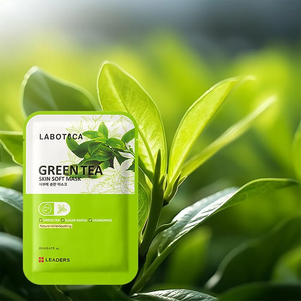 Green Tea Skin Soft Mask - Natural Fermented Facial Sheet for Acne Control, Sebum Regulation, and Redness Relief - Harmonizing Skincare for Oil/Moisture Balance (10 Sheets)
