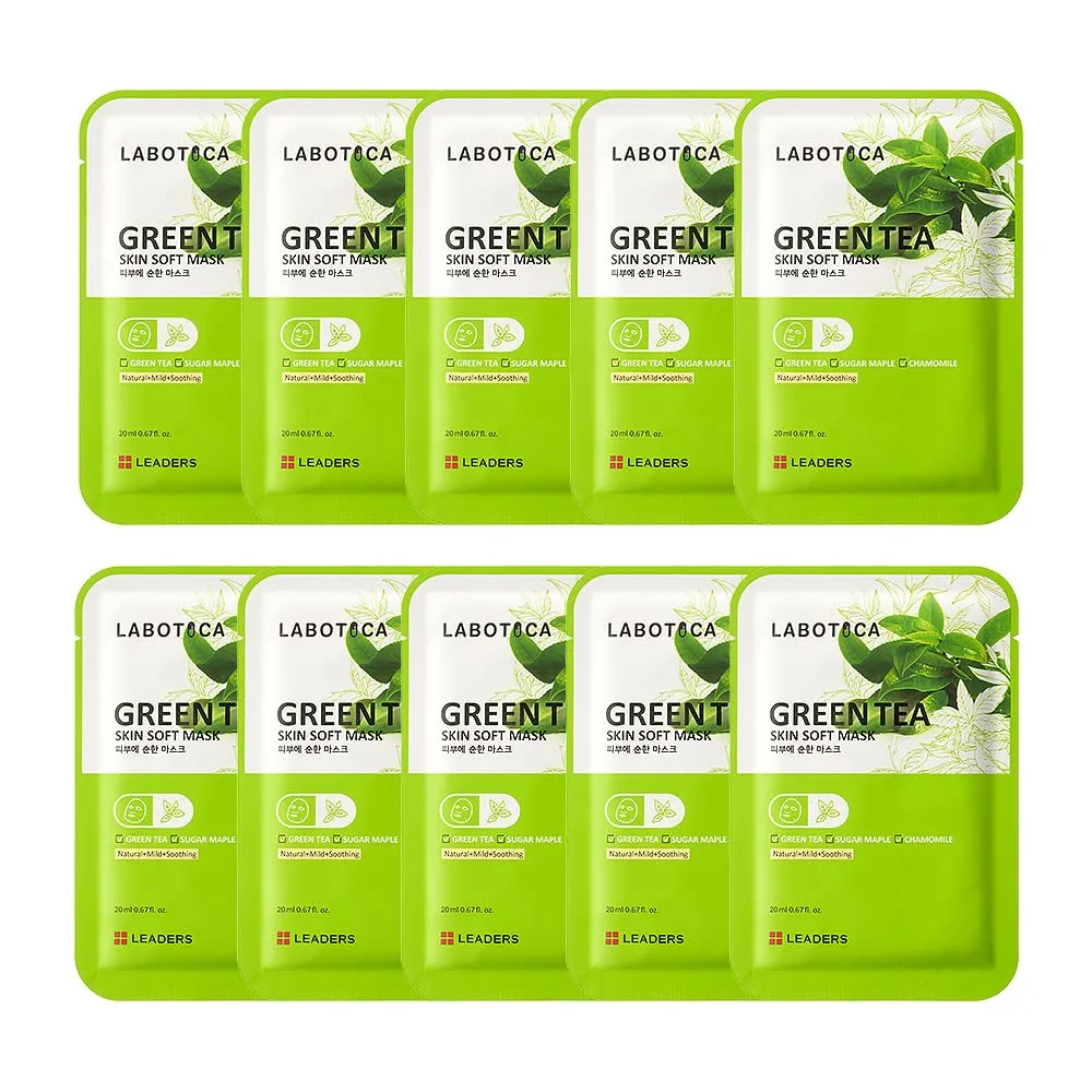 Green Tea Skin Soft Mask - Natural Fermented Facial Sheet for Acne Control, Sebum Regulation, and Redness Relief - Harmonizing Skincare for Oil/Moisture Balance (10 Sheets)