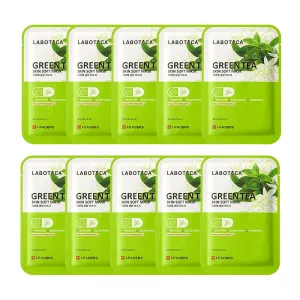 Green Tea Skin Soft Mask - Natural Fermented Facial Sheet for Acne Control, Sebum Regulation, and Redness Relief - Harmonizing Skincare for Oil/Moisture Balance (10 Sheets)