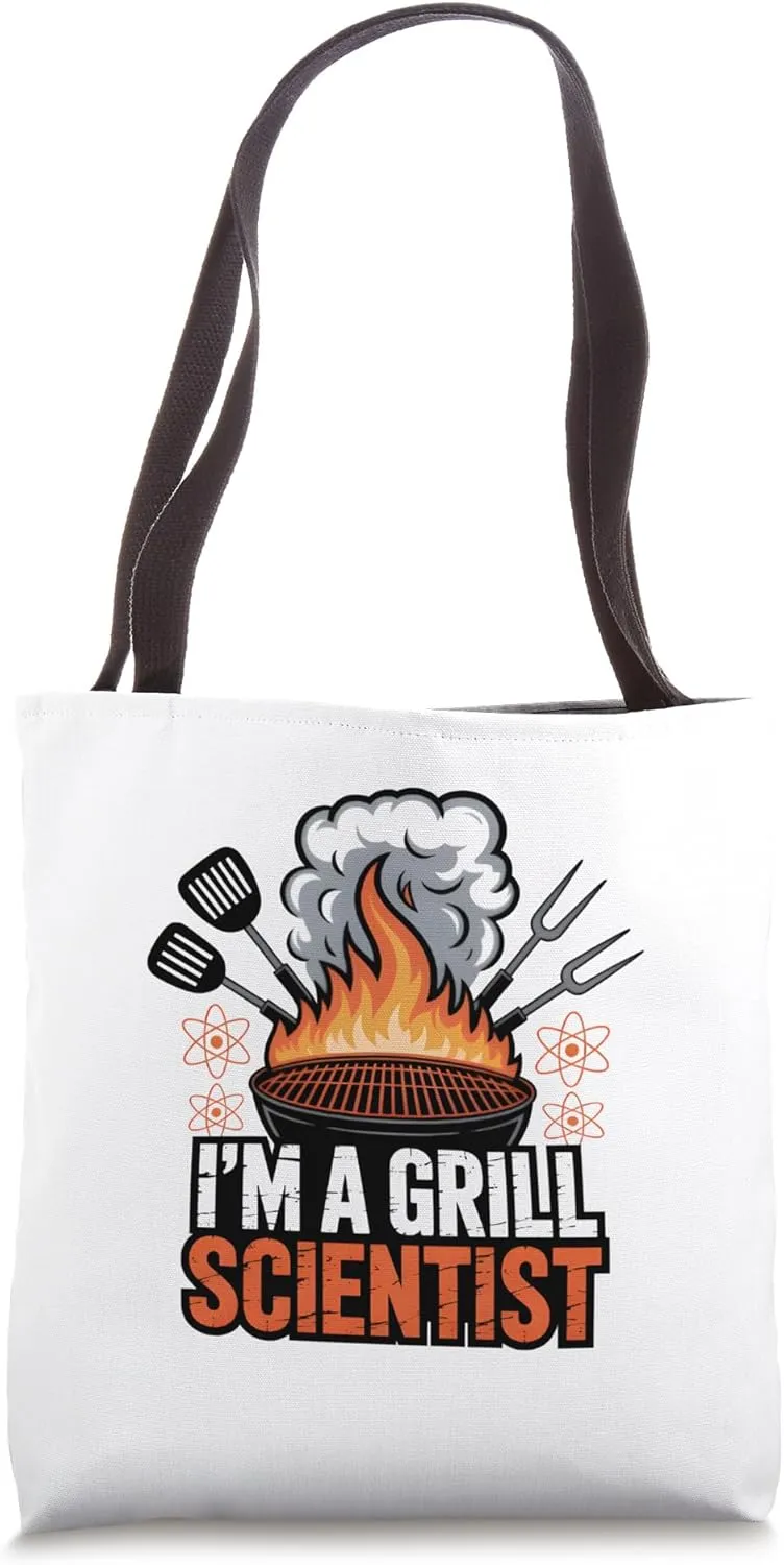 Grill Scientist Fire BBQ Humor Atomic Flame Spatula Artwork Tote Bag