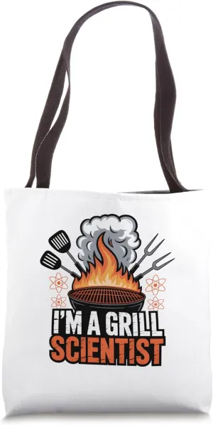 Grill Scientist Fire BBQ Humor Atomic Flame Spatula Artwork Tote Bag