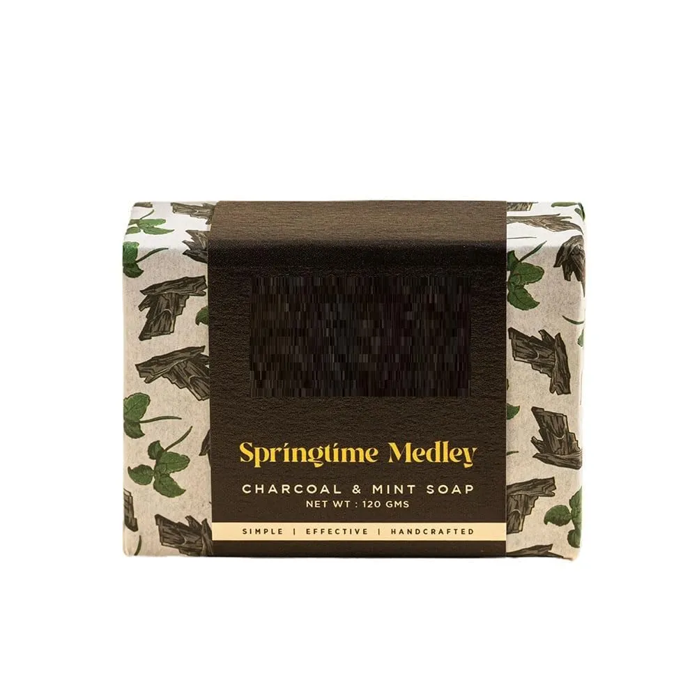 GT Springtime Medley - Handmade Charcoal and Mint Soap with Shea Butter and Charcoal Clay - Deeply Cleanses Pores - Natural Bath Soap Bar | Vegan | Paraben-free & Sulphate-free | (240 gm) (Pack of 2)