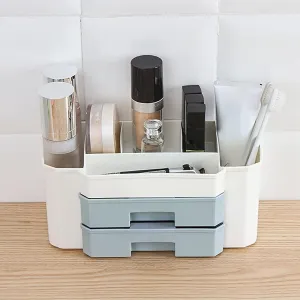 Hair Dresser Organizer Portable Cosmetic Makeup Organizer with Drawers Plastic Bathroom Storage Box Brush Lipstick Holder Makeup Organizer Drawer Design Large Capacity (2 Layer,Gray)