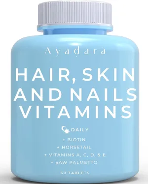 Hair Skin and Nails Vitamins 60 Capsules, Premium Biotin Hair Growth Vitamins, Skin, Nail - Hair Growth Supplement, Natural Hair, Skin, Nails Vitamins for Women & Men - Non-GMO, Gluten Free