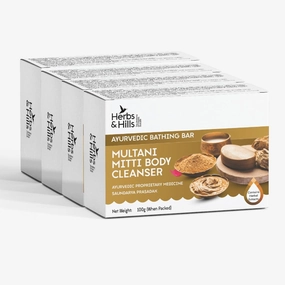 Harbs & Hills Multani Mitti Body Cleanser Pack of 4-100g Each | Gentle Exfoliation for Glowing Skin | Banish Pimples and Scars | Soothe Skin Irritations