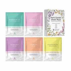 Herb Garden Sheet Mask - Lavender, Rosemary, Jasmine, Chamomile, Peppermint (5pc) Anti-Aging, Soothing, Sebum Control, Brightening, Hydrating- All Skin Types, Self-Care Gifts