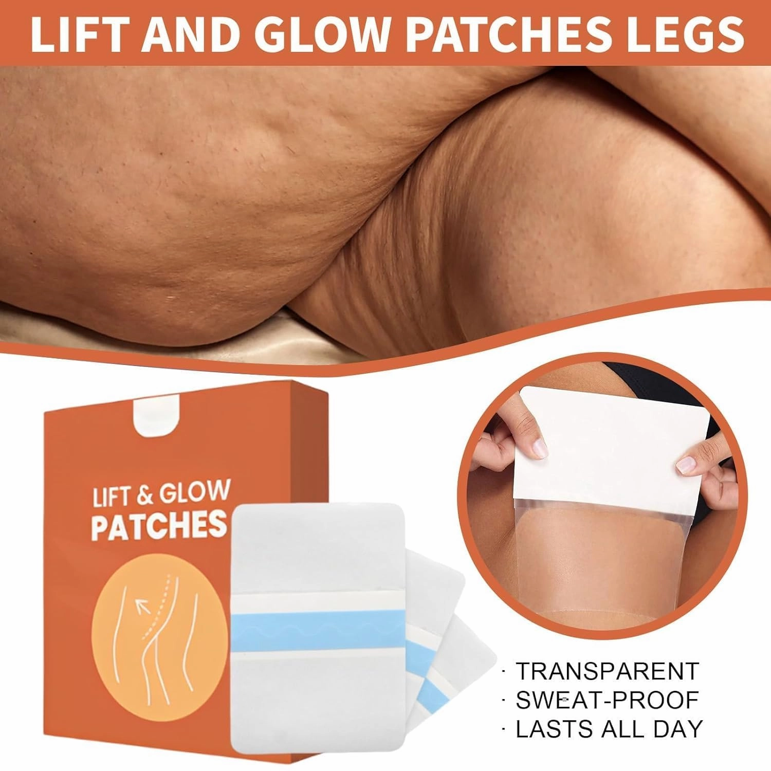 HeyNip Thigh Lift Tape Lift&glow Patches Invisible Clear Adhesive Strips Instantly Lift Loose Skin and Smooth Cellulite | Waterproof | Sweat-Proof (20PCS)