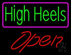 High Heels Open With Pink Border LED Neon Sign 24 x 31 - inches, Black Square Cut Acrylic Backing, with Dimmer - Bright and Premium built indoor LED Neon Sign for store interior Décor, Storefront.