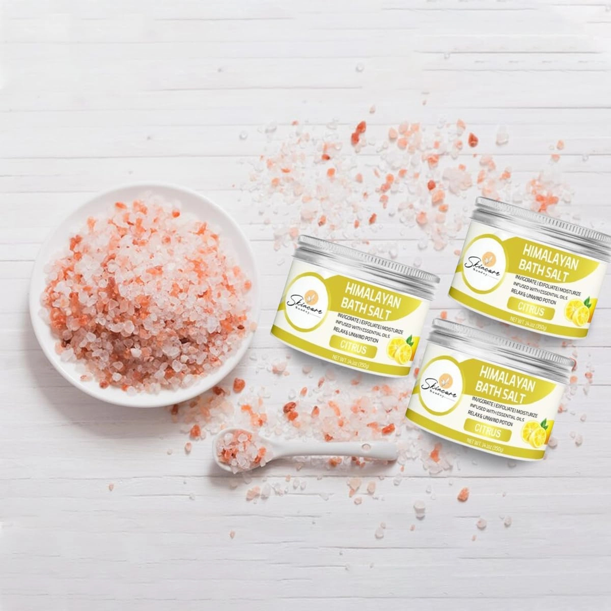 Himalayan Bath Salts – Pack of 3 | Infused with Minerals and Essential Oils - Invigorate | Exfoliate | Moisturize | Detoxify | Cleanse - Relaxing & unwinding Potion (Citrus)